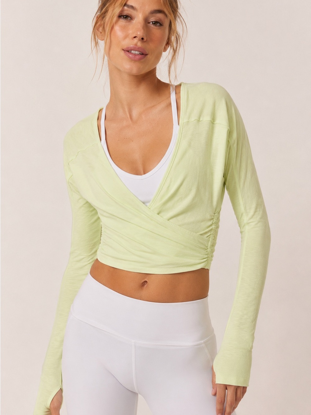 Free People Movement Wrap Me Up Long Sleeve Crop Top Lime Green Size S